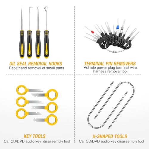 GOOACC 200Pcs Trim Removal Tool Auto Push Pin Bumper Retainer Clip Set - color: 200Pcs Clips Removal Kit Yellow