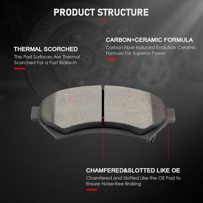 cciyu Ceramic Front Rear Disc Brake Pad Set 8pcs - size: Front[D699] + Rear[D714]