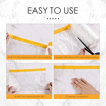 Pre-Taped Masking Film Painters Plastic with Tape 4 Rolls 5 x 65 Feet Paint Adhesive Protective Film Clear Drop Cloth for Painting Automotive Covering and Appliance Protection - size: 5*65 Feet
