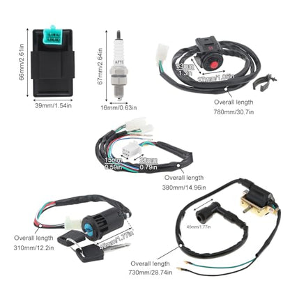 Windance Motorcycle Ignition Wire Harness Set，Wiring Loom Harness Engine Stop Switch Ignition Coil Cdi Box Spark Plug Rebuild Kit for Kick Start/Dirt Pit Bike ATV / 50CC 70CC 90CC 110cc - 160cc