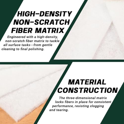 6" x 9" White Non-Scratch Polishing & Buffing Pads, 10 Pack – Non-Abrasive Scouring Pads for Auto Detailing, Woodworking & Multi-Surface Cleaning – Reusable & Washable Non-Woven Pads - color: White