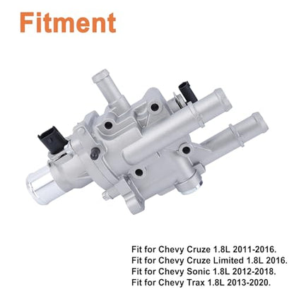 Aluminium Engine Coolant Thermostat Housing Assembly Kit(with Throttle Body Inlet Heater Pipe).Fit for Chevy Cruze 2011-2016, Chevy Sonic 2013-2018 1.8L .Replaces Part # 25199824,25192228,25192904.