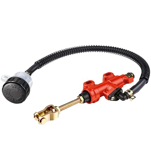Rear Brake Master Cylinder Replacement with Brake Fluid Reservoir for Most Motorcycles, Dirt Bikes, Pit Bikes and ATV - Red - color: red
