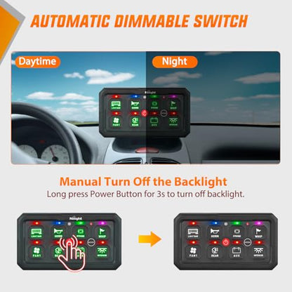 Nilight 8 Gang Switch Panel Green 12V 24V Circuit Control System 4-Mode - color: Green, size: 8 Gang Switch 4 Modes
