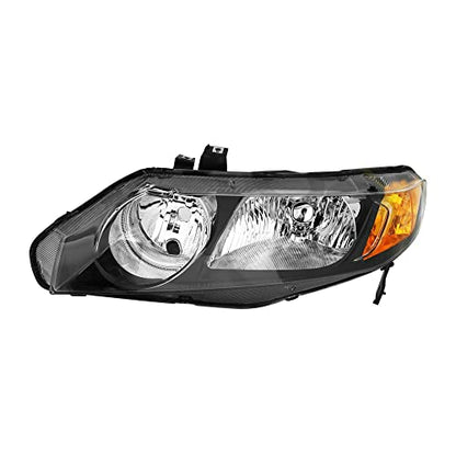 PartsFlow Halogen Headlight Chrome Housing Clear Lens Headlamp Left Drive Side Without Bulb For 2006 2007 2008 2009 2010 2011 Honda Civic 33151SNAA02 - color: Left