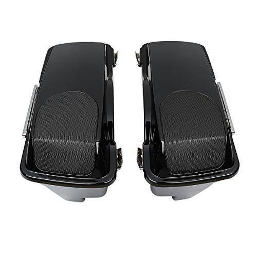 TCMT 5" Stretched Saddlebag W/ 5x7 Speaker Lids Fits For Harley Touring Models CVO Road Glide Road King Street Glide Electra Glide Ultra Classic 1994-2013 - color: Vivid Black Chrome Latches(5x7 Speaker Lid)
