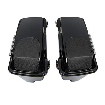 TCMT 5" Stretched Saddlebag W/ 5x7 Speaker Lids Fits For Harley Touring Models CVO Road Glide Road King Street Glide Electra Glide Ultra Classic 1994-2013 - color: Vivid Black Chrome Latches(5x7 Speaker Lid)