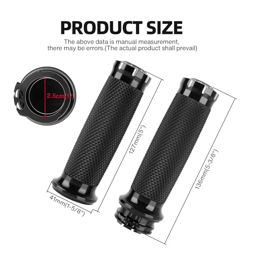 DREAMIZER 1 inch Motorcycle Grips Black Universal Motorcycle Handlebar Grips Cable Throttle Compatible with Harley Sportster Touring Dyna Softail 883 - color: Black