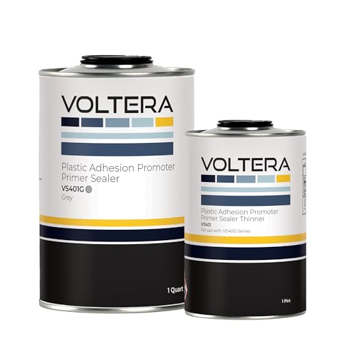 VOLTERA 1K Plastic Adhesion Promoter Primer Sealer Kit - 1 Quart Primer & 1 Pint Thinner included - Complete Mixing System for Automotive Refinish and Industrial Use (Grey) - color: Grey