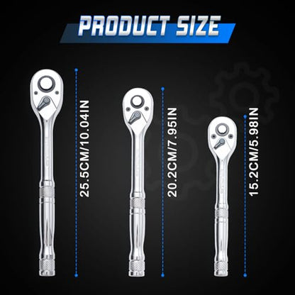 1/4 3/8/ 1/2 Inch Drive Ratchet Wrench Set,3-Piece Standard Socket Wrench Set,72-Tooth Quick Release,Reversible Ratcheting Feature with Metal Handle - size: 1/4-inch+3/8-inch+1/2-inch Set, style: Standard-Metal handle