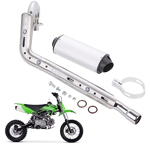 28mm High Performance Exhaust Muffler Silencer Pipe Assembly kit 90cc 110cc 125cc Dirt Pit Bike CRF50 SSR Baja Coolster Piranha Pister Pro Taotao 125cc TTR Taotao DB10 DB14 BMS pro 70 - color: Silver