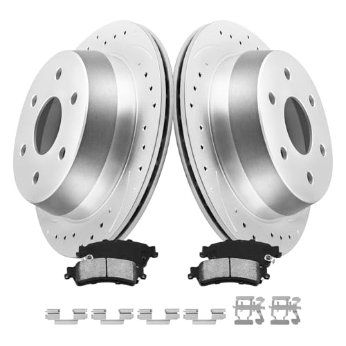 MOTOREVO Rear Brake Pads and Rotors Kit Compatible with Silverado 1500 [ 1999-2006 ], GEOMET & Slotted Discos de Frenos Delanteros [ 12.8in, App Specific ] [ Single Piston; 2006: 6 Stud ] - color: Rear, size: Rear 1999-2006 325mm w/ Single Piston Rear Cal