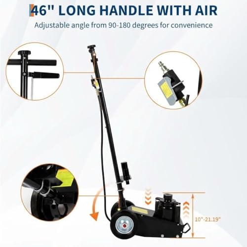 GarveeTech 35 Ton Air Hydraulic Floor Jack for Heavy Duty Trucks & Tractors – Low Profile (10"-21.19"), 4 Adapters, 46" Adjustable Handle – 77,000 lbs Capacity - color: 35 Ton Black