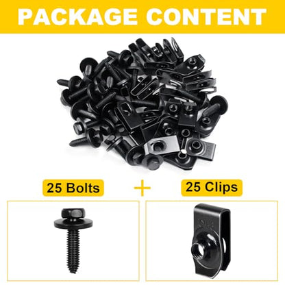 1/4 Body Bolts & U-Nut Clips Kit, Automotive Body Fender Bolts Kit, 50PCS - size: 1/4
