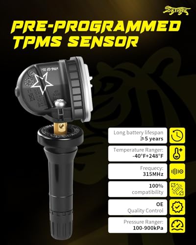 Oktiger 315MHz TPMS Sensor Pre-Programmed for Chevy Traverse 2009-2017, Silverado 1500 2007-2016, Impala 2006-2020, Equinox 2007-2022, Camaro 2010-2015, Tahoe 2007-2020, Cruze 11-15, 4PCS OE#13598771
