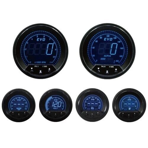 MOTOR METER RACING EVO Series GPS Digital 6 Gauge Set Blue Red White Green - color: Blue Red White Green LED, size: EVO Digital GPS Speedometer