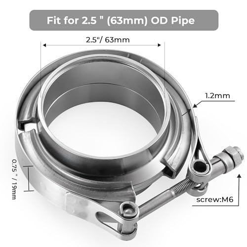 AKIHISA 2.5 Inch, V Band Clamp with Flange Male Female, 304 Stainless Steel, Compatible for Exhaust System, Turbocharger, Downpipe, Muffler1Pcs, 1Pcs - size: 2.5"(63mm)