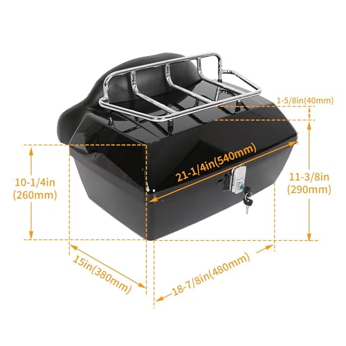 ECOTRIC 50L Motorcycle trunk w/Top Rack and Backrest - color: Black, size: Motorcycle Trunk 50L