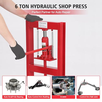6-Ton Hydraulic Press, Heavy Duty Benchtop Hydraulic Shop Press with 2 Press Plates, H-Frame Adjustable Garage Floor Press for Car Repair and Garage