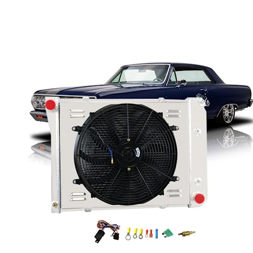 4 Row Radiator Shroud Fan For Chevy Camaro Chevelle Carlo 1968-87 - size: 4 Row Radiator/w Cap+Shroud Fan+Relay Kit