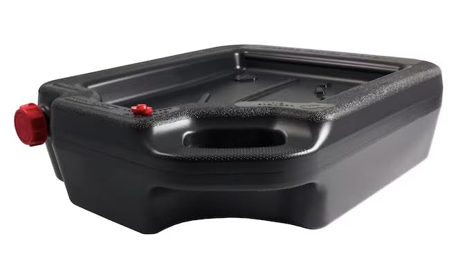 Heavy Duty 16 Qt Fluid Drain Container Stores Upright or Flat, Integrated Handle, Extended Design