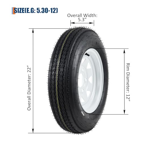 GarveeTech 5.30-12 Trailer Tire and Wheel Assembly, 5 Lug, Set of 2 - size: 5.30-12, style: 5 Lug