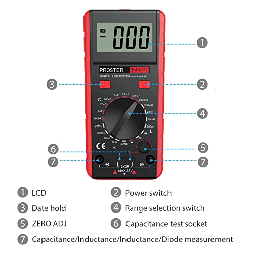 Proster LCR Meter Multimeter Capacitance Inductance Resistance Tester - color: Red