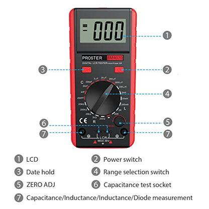 Proster LCR Meter Multimeter Capacitance Inductance Resistance Tester - color: Red