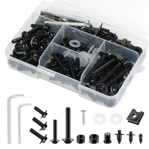 Motorcycle Fairing Bolt Kit, 195Pcs 304 Stainless Steel M5 M6 Black - color: black