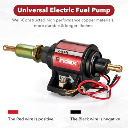 Pindex Universal 12v 2-3.5psi Electric Fuel Pump 28 GPH Gasoline Fuel Transfer Pump for 4v 6v Carburetor - color: Red 42S 2-3.5psi