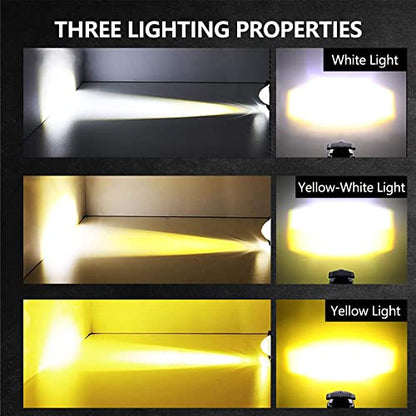 Motorcycle LED Driving Fog Lights Headlight, 12000LM Mini Fog Lights 60W 6000K Super Bright Amber White Aux Spotlight for Motorcycle Truck ATV SUV Car Yacht, 2 Pack
