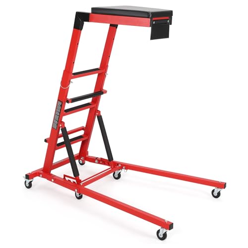 TrailBlaze Topside Automotive Engine Creeper – 400 lbs Capacity – Adjustable Height 48"-66" – Collapsible Heavy Duty Over-Engine with 6 Swivel Casters, Thick Cushion, Tool Pouch – Red Shelf + Black - color: Red+black