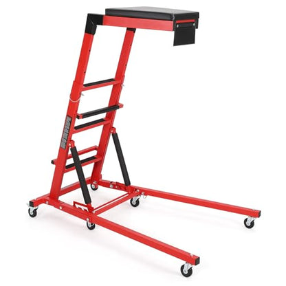 TrailBlaze Topside Automotive Engine Creeper – 400 lbs Capacity – Adjustable Height 48"-66" – Collapsible Heavy Duty Over-Engine with 6 Swivel Casters, Thick Cushion, Tool Pouch – Red Shelf + Black - color: Red+black