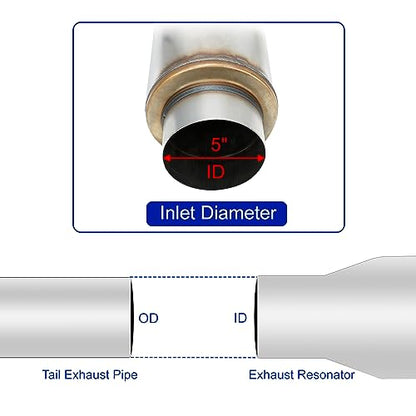 Exhaust Resonator 5" Inlet 5" Outlet Muffler 30" inch Overall - size: 5" Inlet 5" Outlet 30" Overall Length
