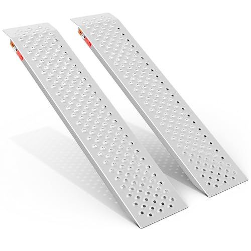 VNN Aluminum Shed Ramp 2PC - 5' Long Loading Ramp for Riding Mower, Lightweight Sturdy Anti-Slip Ramps with Punch Plate Surface, 1000 lbs Capacity for Lawn Mowers, ATV, Motorcycle - 8.8" Wide, Slivery - color: Slivery, size: 60" L x 8.8" W