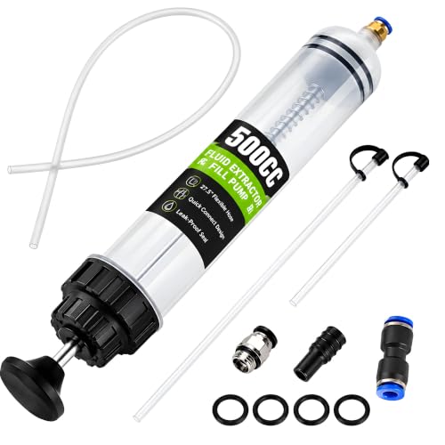 500CC Fluid Extractor Pump, Oil Extractor Pump with 2 Flexible Hoses, Manual Fluid Transfer Pump for Transmission Fluid, Brake Fluid, Coolant, Differential, Gear Oil, Automotive Fluid Extractor