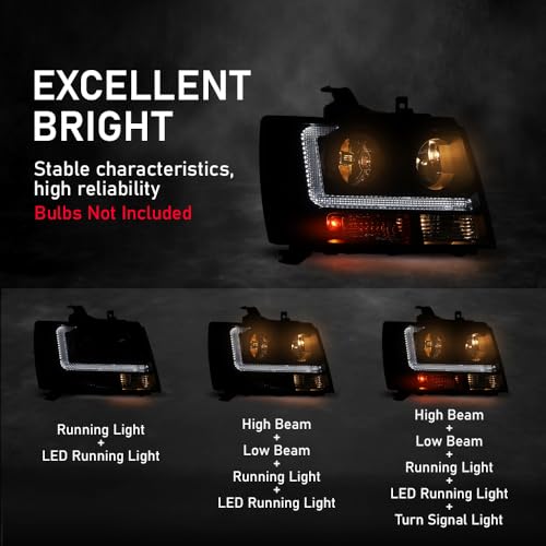 G-PLUS Headlights Assembly Projector Factory Headlamps Compatible with Chevy Tahoe Suburban 2007-2014 Smoky Lens Black Housing Clear Reflector Left & Right Bumper Head Light,faros delanteros - size: [LED Smoky] 2007-2014 Suburban
