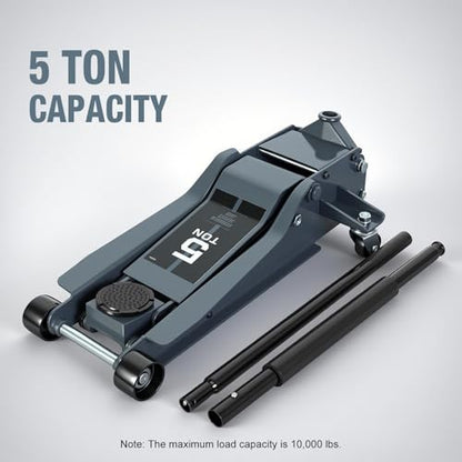 5 Ton Hydraulic Low Profile Floor Jack, Grey - color: Grey