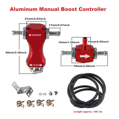 Manual Boost Controller, Universal Aluminum Pressure Regulation Valve Kit with Mounting Bracket Hose for Turbocharged Engine Components (Red, 1-Piece) - color: Red