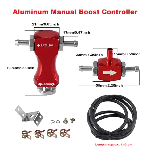 Manual Boost Controller, Universal Aluminum Pressure Regulation Valve Kit with Mounting Bracket Hose for Turbocharged Engine Components (Red, 1-Piece) - color: Red