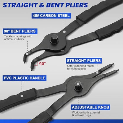 DASBET Snap Ring Plier Set 11PCS Straight & Bent Retaining Ring Pliers - color: Blue