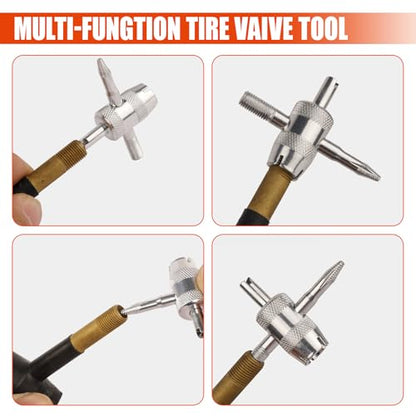 ZIMISI 3PCS Tire Valve Stem Removal Tool Kit, Includes Single & Double Heads Valve Core Remover, 4-Way Valves Tool, Multifunctional Tire Installer Repair Kit Suitable for Car, Truck, Bicycle
