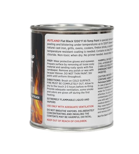 Rutland Products, Black Rutland 1200-Degree F Brush-On Flat Stove Paint, 16 Fluid Ounce, Fl Oz (Pack of 1) - style: 16 oz Brush-On