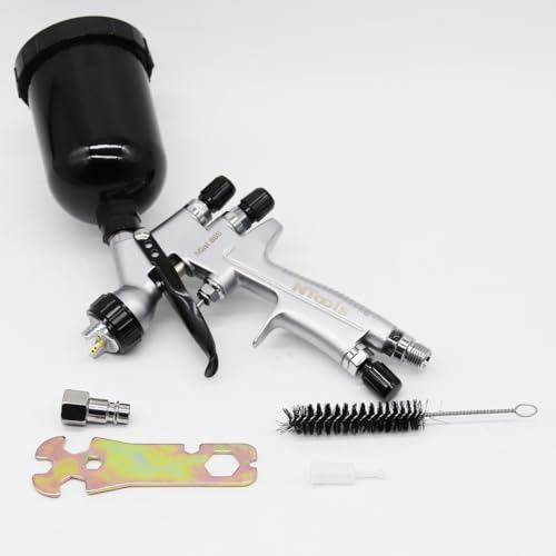 Touch-Up Mini Air Spray Gun, 1.2mm Stainless Steel Nozzle, 250ml Capacity, HVLP Auto Paint Sprayer for Cars and Furniture (Silver, 1.2mm Nozzle) - color: Silver, size: 1.2mm Nozzle