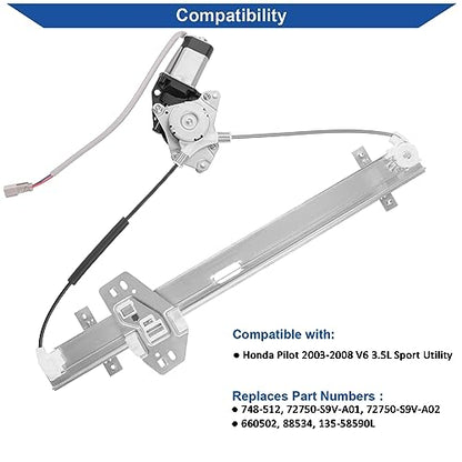 Obaee Window Regulator with Motor Rear Left Driver Side, Replace 748-512 - size: Rear Left Driver Side
