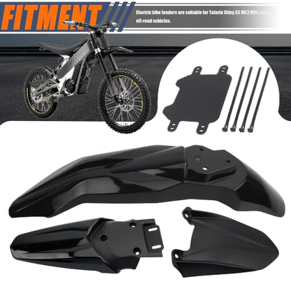 Front Rear Fender Kit Mudguard Number Plate Compatible with Talaria Sting MX3 MX4 MX5 Electric Dirt Pit Bike Motorcycle-Black - color: Fender Set, size: Plastic