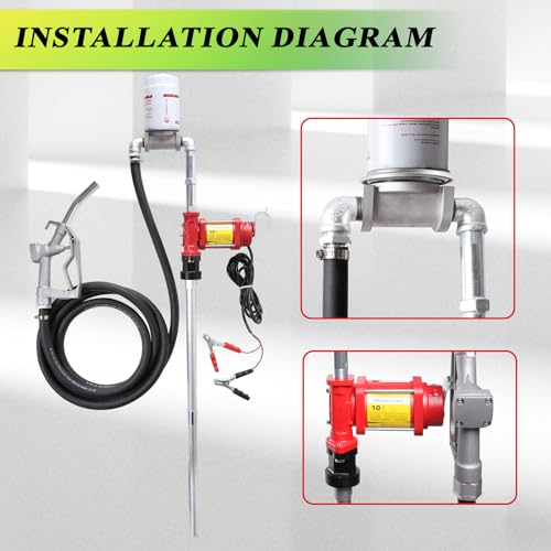 10GPM 12V Fuel Transfer Pump with Manual Nozzle, Particulate Filter，Cast Iron Heavy Duty for Gasoline Diesel Kerosene Biodiesel