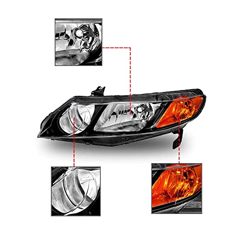 PartsFlow Halogen Headlight Chrome Housing Clear Lens Headlamp Left Drive Side Without Bulb For 2006 2007 2008 2009 2010 2011 Honda Civic 33151SNAA02 - color: Left
