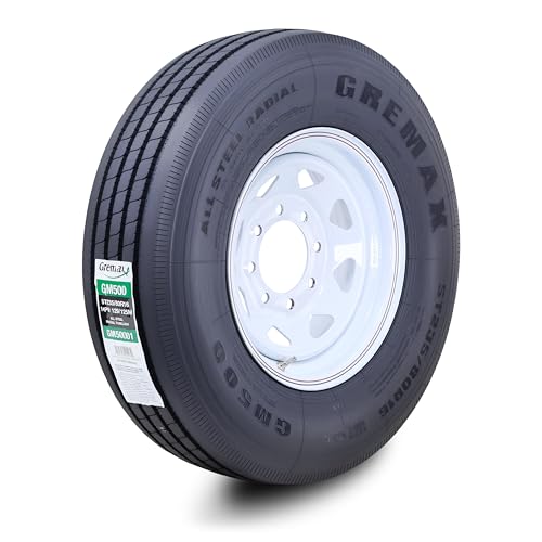 GREMAX All Steel Trailer Tire Wheel ST235/80R16 14PR 129M 8X6.5 White Spoke - size: ST235/80R16-14-Ply