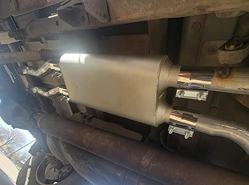 Universal 80Series Mufflers 2.0 Inch Dual Inlet (ID) 2.0 Inch Dual Outlet (ID), 3 Chamber Performance Automotive Muffler Exhaust FH20D20 - color: Silver, size: 2"
